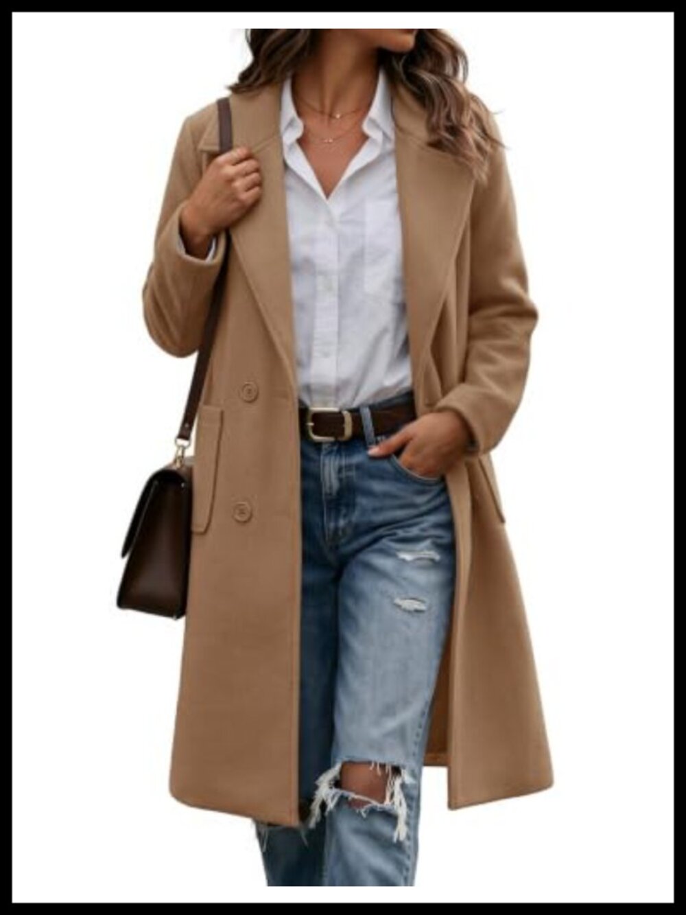 Women's Double Breasted Peacoat Mid-Long Notch Lapel Winter Coat